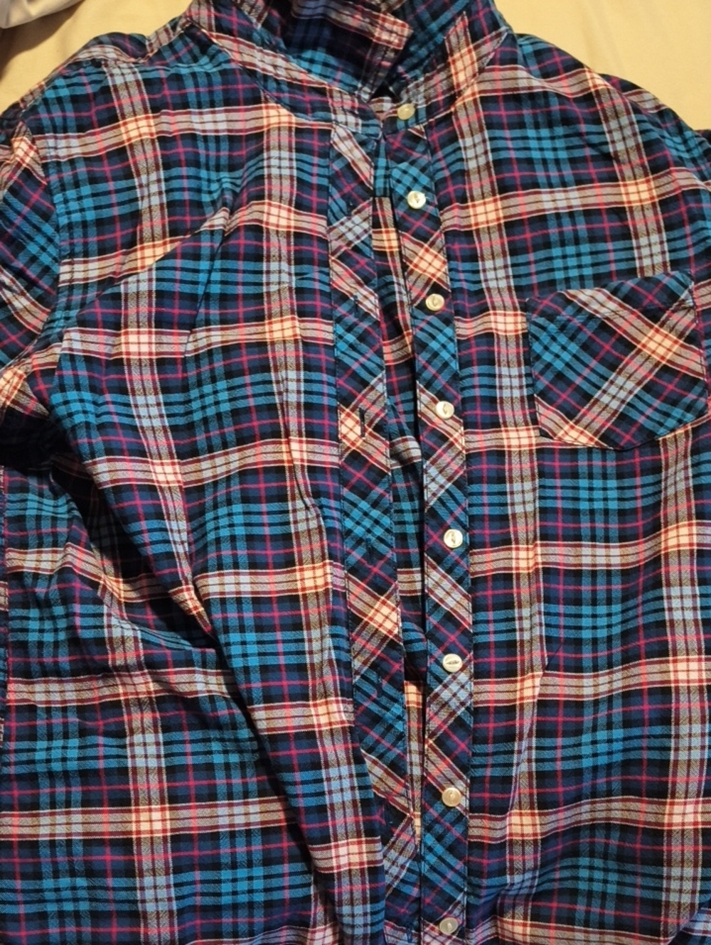 Tommy Hilfiger Blue Plaid Button-Down Shirt with Red Accents
